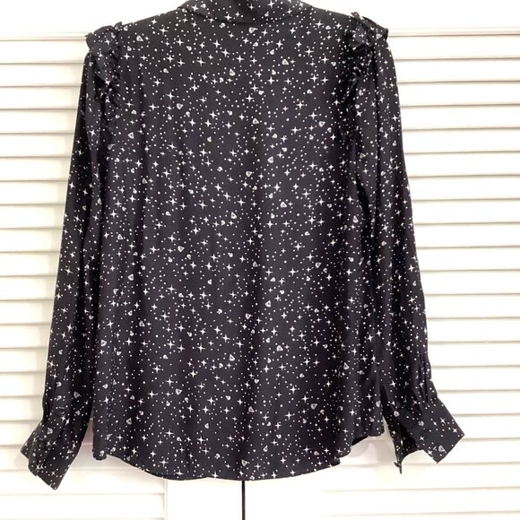 Frame Noir Diamond Sky Star Print 100% Silk Shirt Size S $289 Ruffle Button Down - Picture 4 of 15